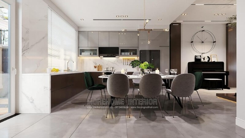 Mẫu tủ bếp chữ L đẹp, hiện đại, có cửa sổ cho nhà biệt thự Tủ bếp hiện đại